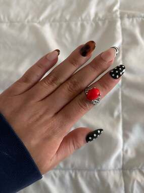 Vibrant Red Faux Coral Silver-Tone Filigree Statement Ring — New